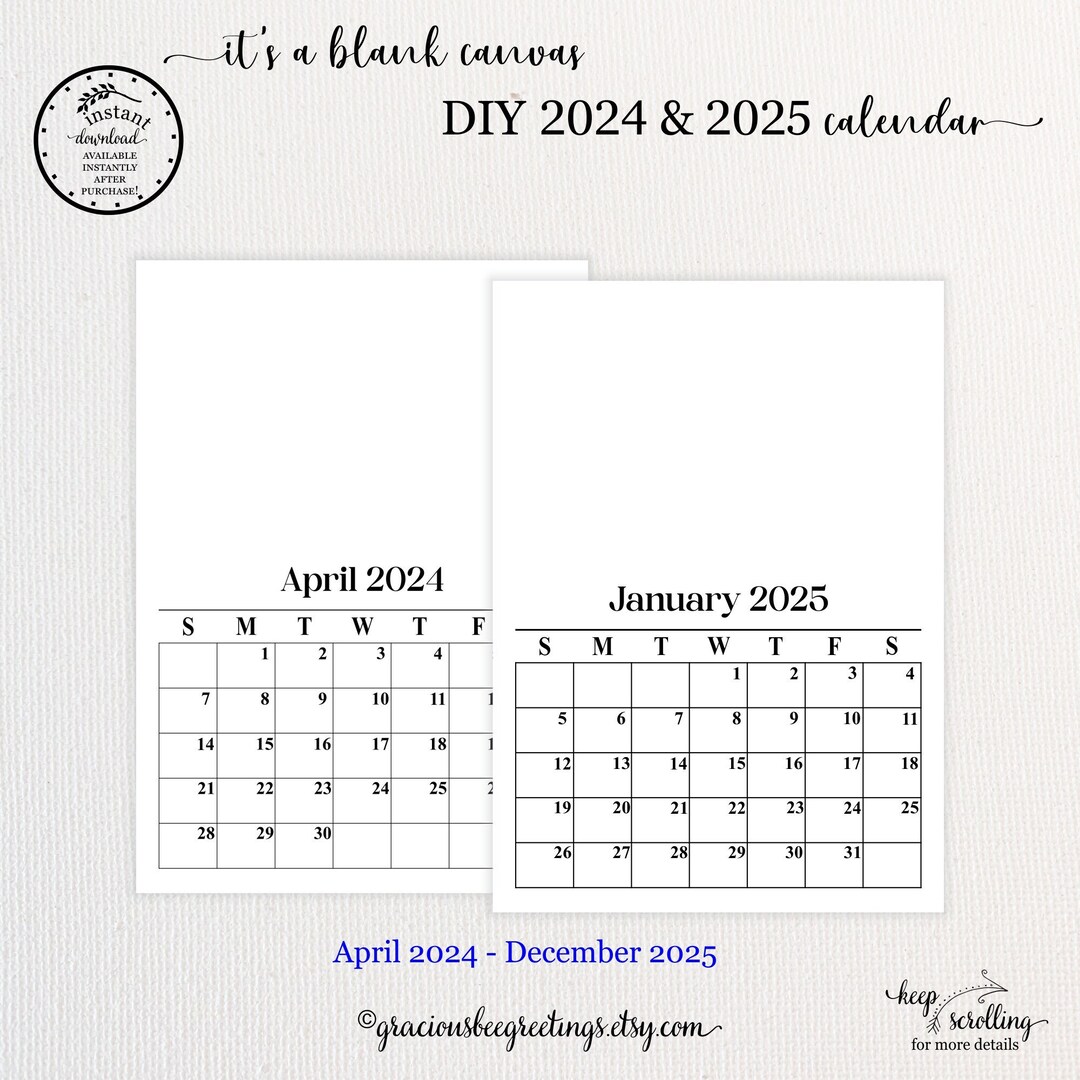 Blank Calendar Template 20242025, 20242025 DIY 5x7 Crafting Calendar, Printable Blank Calendar