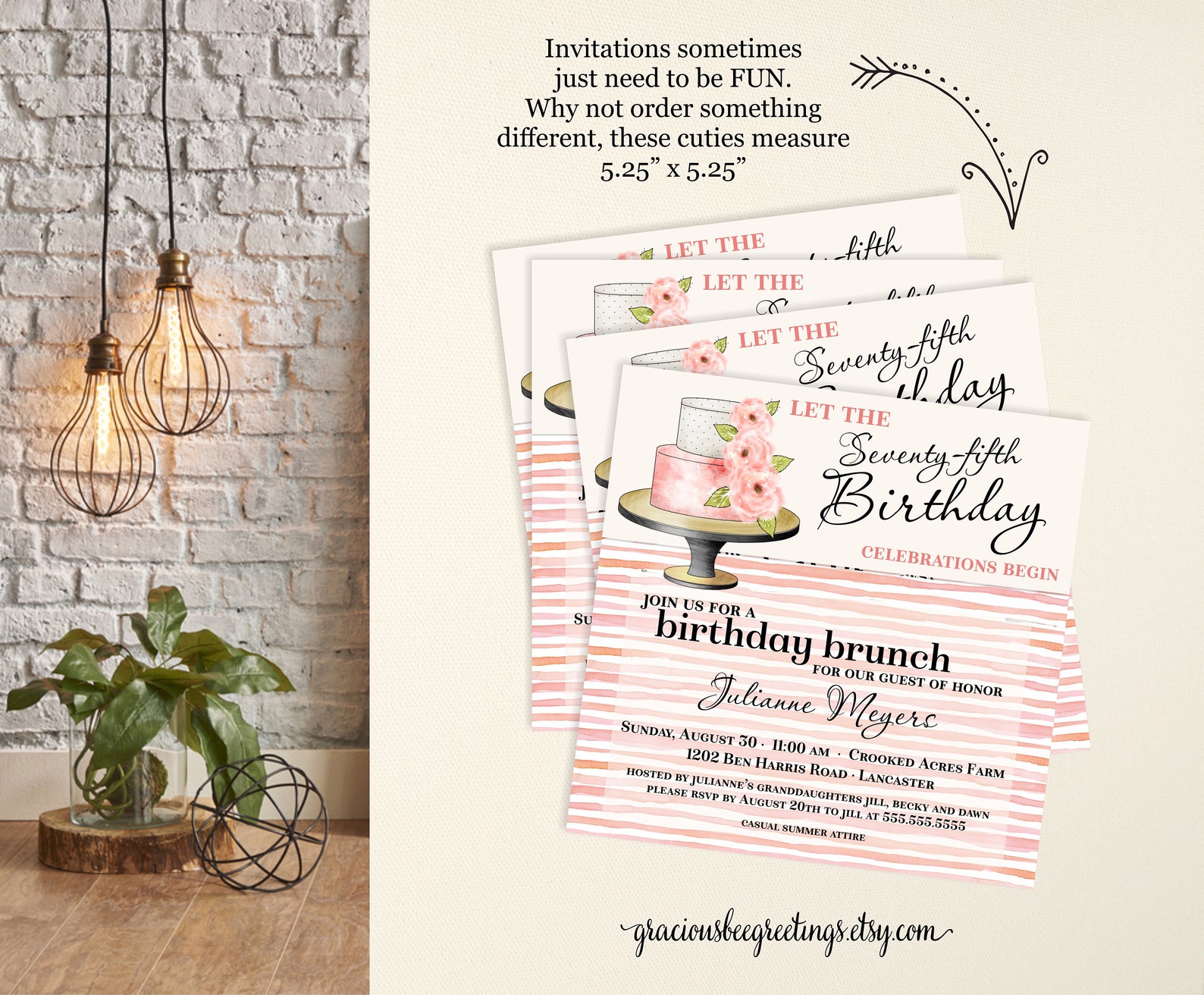 Woman's Birthday Party Invitation 75th Birthday - Etsy