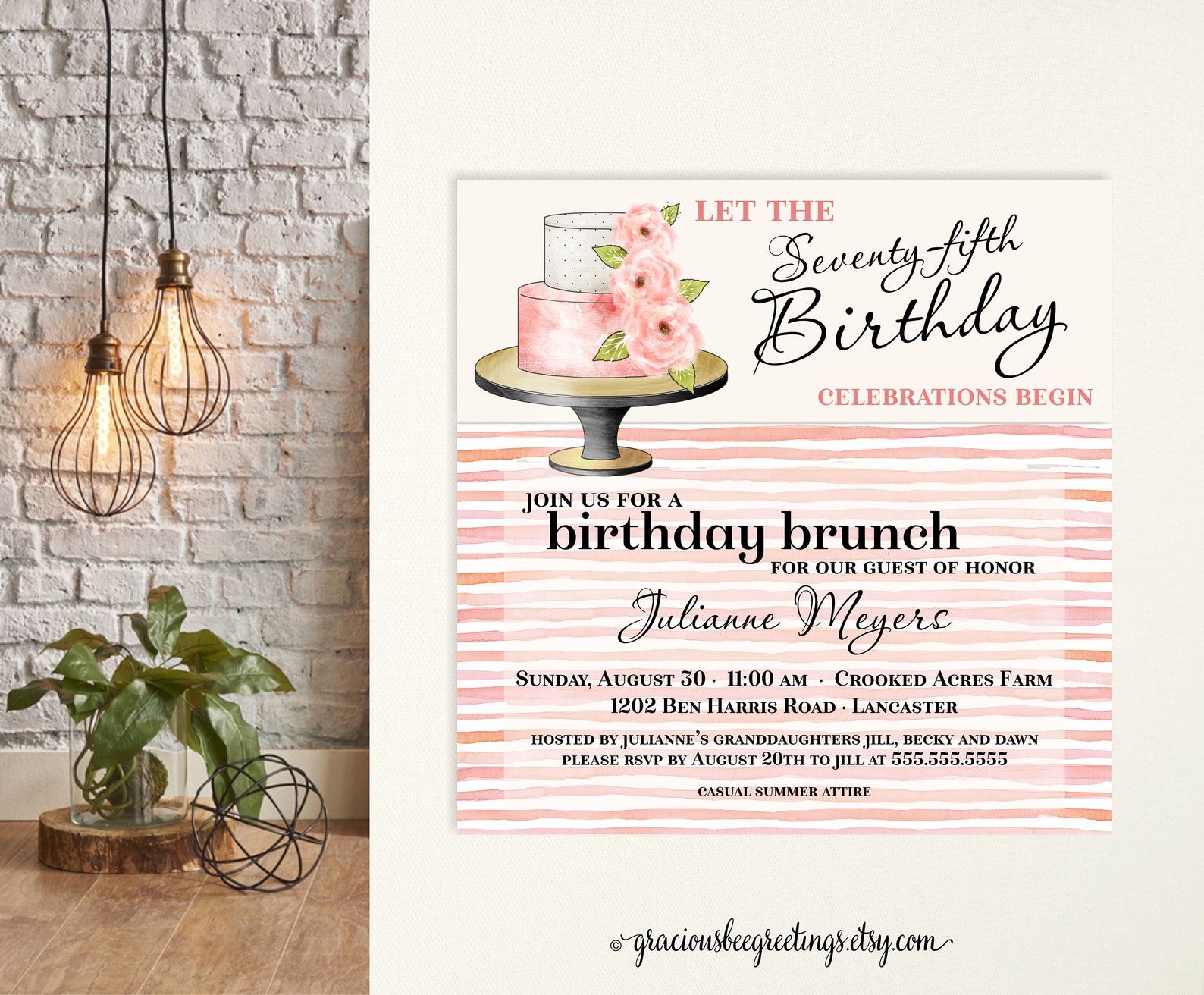 Woman's Birthday Party Invitation 75th Birthday - Etsy
