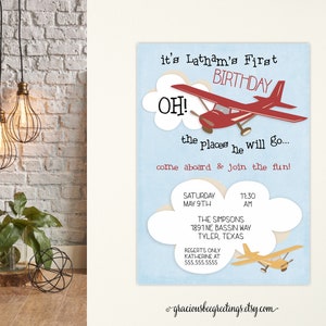 Airplane Birthday Invitation | 1st Birthday Invite |  Vintage Airplane 1st Birthday | Oh the Places He Will Go | 1st, 2nd, 3rd, 4th Birthday