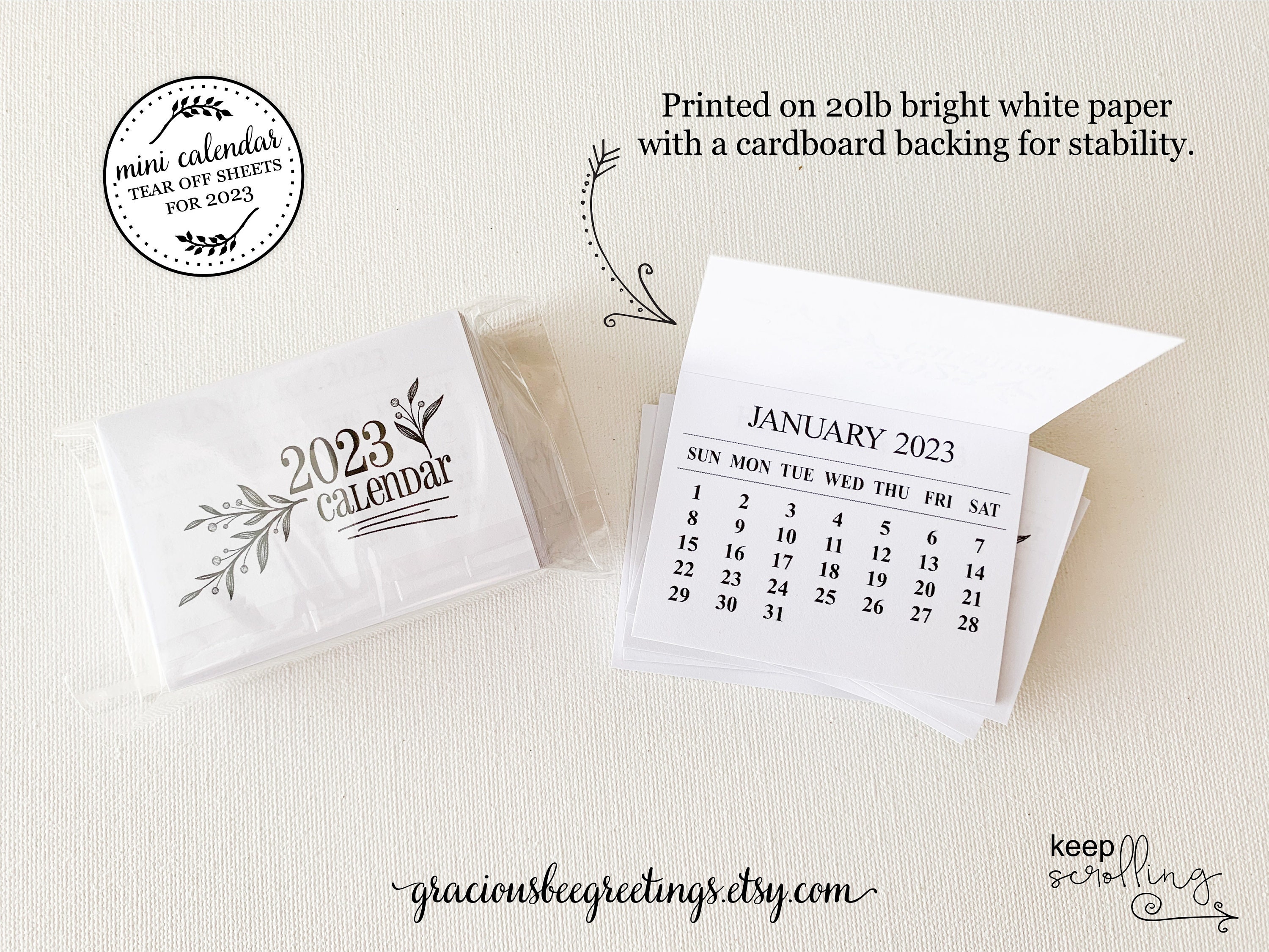 2023 Mini Tearoff Calendar 2023 Monthly Tearoff Calendars Etsy