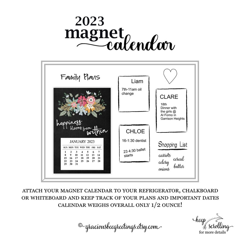 2023 Happiness Blooms Magnet Calendar 2023 Refrigerator - Etsy UK