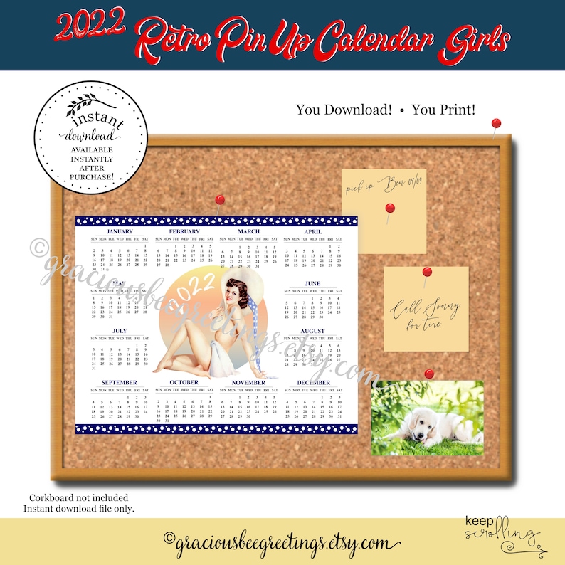 2022 Pin Up Calendar Girls Instant Download 8.5x11 Calendar Etsy