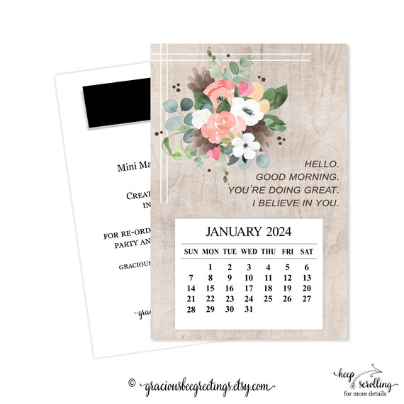 2024 Inspirational Réfrigérateur Aimant Calendrier, 2024 Mini Floral Desk  Calendar, 2024 Mini Calendar, 2024 Words of Wisdom Calendar, Gift -   France