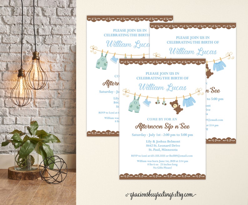 Sip and See Invitation Boy Sip N See Sip & See Invite Baby Sip Etsy