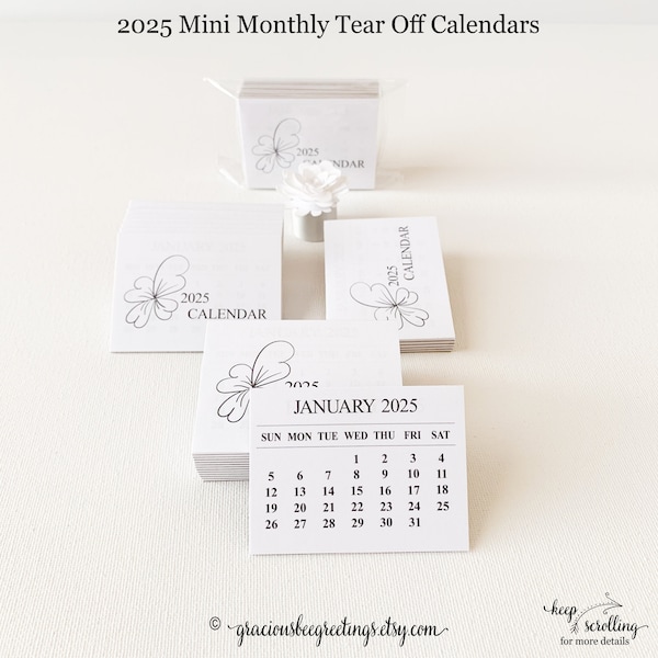 2025 Mini Tear-off Calendar, 2025 Monthly Tear-off Calendars, 2025 Calendars, Tear off Craft Calendar Refill Pads, Quantity 12 Pads