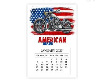 2025 Patriotic Calendar, 2025 Motorcycle Calendar, Red White & Blue, Made in America, Biker Gift, Stocking Stuffer