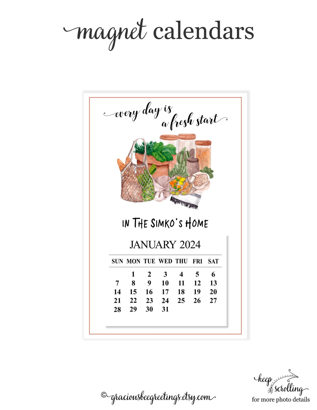 2024 Refrigerator Calendar, 2024 Personalized Kitchen