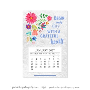2027 Grateful Heart Fridge Calendar, Inspirational Floral Magnet Planner
