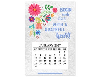 2027 Grateful Heart Fridge Calendar, Inspirational Floral Magnet Planner