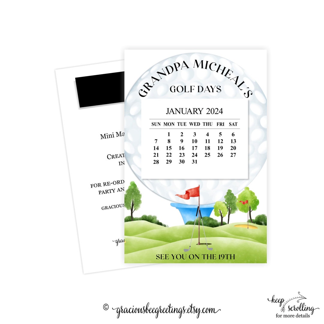 Personalized Golf 2024 Calendar, Golf Days 2024 Calendar, 2024