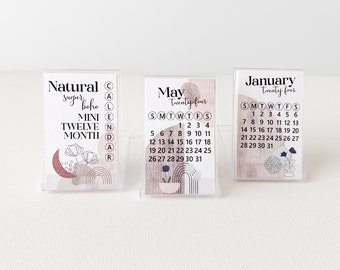 SALE Boho Mini Desk 2024 Calendar, 2024 Natural Artsy Calendar with Case, 2024 Small Vintage Minimal Calendar, Retro Mini Calendar 2024