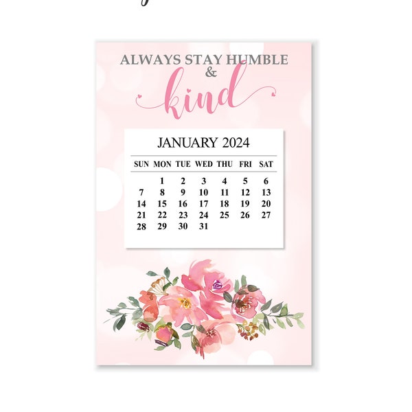 2024 Be Humble & Kind Calendar, 2024 Magnet Calendar, 2024 Inspirational Calendar, 2024 Be Humble Desk Calendar, Stocking Stuffer, Xmas Gift