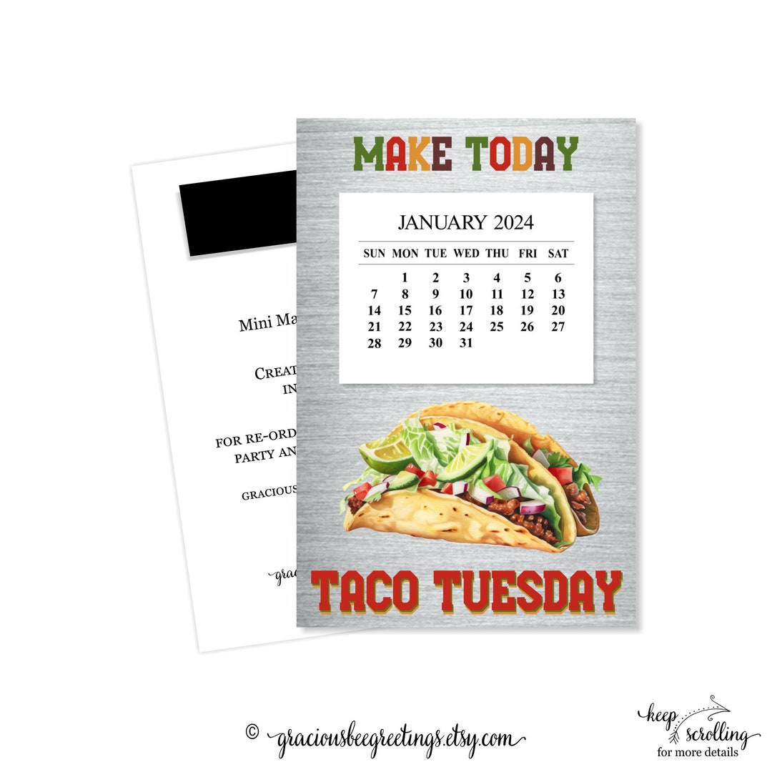 2024 Taco Tuesday Fridge Calendar, 2024 Taco Desk Calendar, 2024 Taco