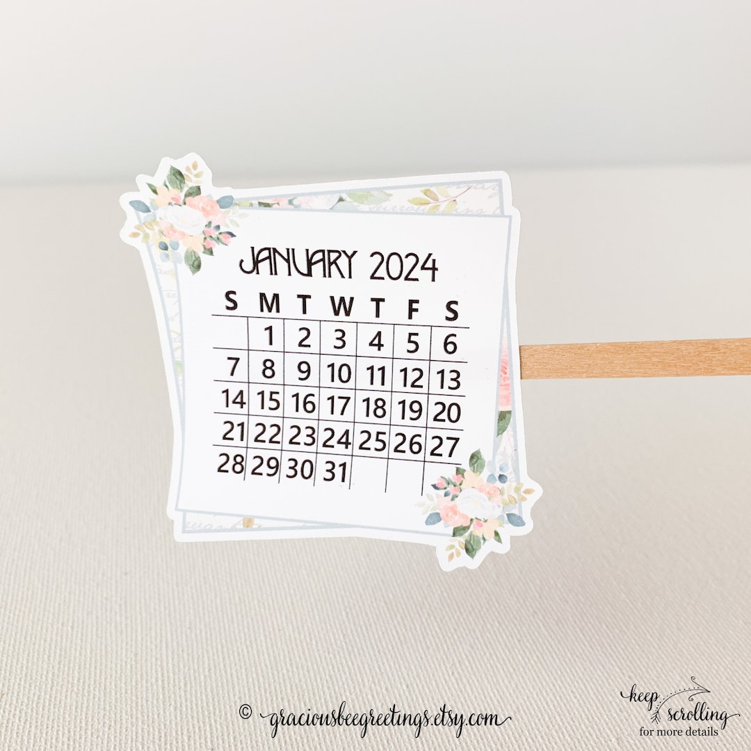 2024 Floral Calendar Planner Stickers, 2024 Sticker Calendars, 2024