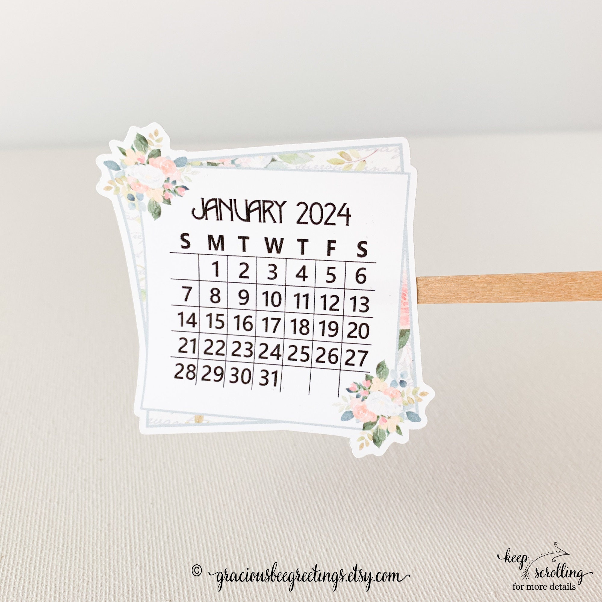 2024 Monthly Calendar Planner Stickers Compatible with A5 Bullet Dot Grid  Journals (5.3 x 7.7) - 12-Months of Cute Floral Illustrations, Flower