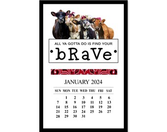 2024 Cow Refrigerator Magnet Calendar, 2024 Mini Cow Desk Calendar, 2024 Inspirational Cow Calendar, 2024 Mini Cow Calendar with Tear-Off