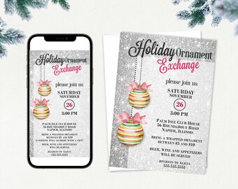 Christmas Ornament Exchange Invitation, Holiday Party (Digital or Printed)