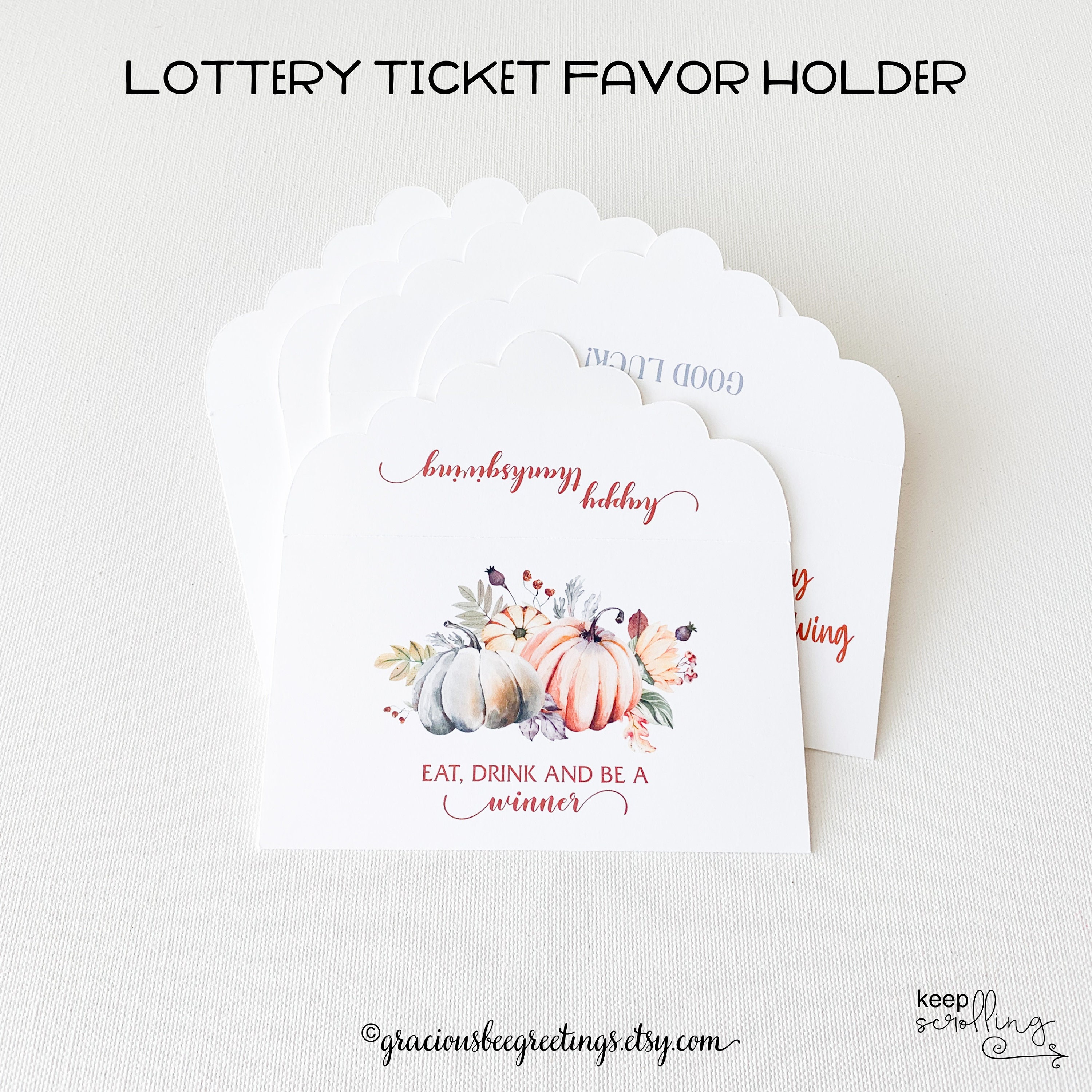 Lottery Ticket Favor Holders, Thanksgiving Lottery Ticket Holder