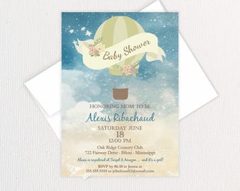 Hot Air Balloon Baby Shower Invitation: 5in x 7in, Printed on Cotton Art Paper