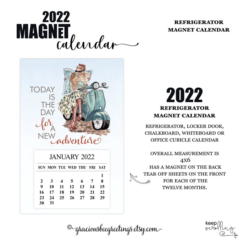 2022 Refrigerator Calendar 2022 New Adventure Etsy