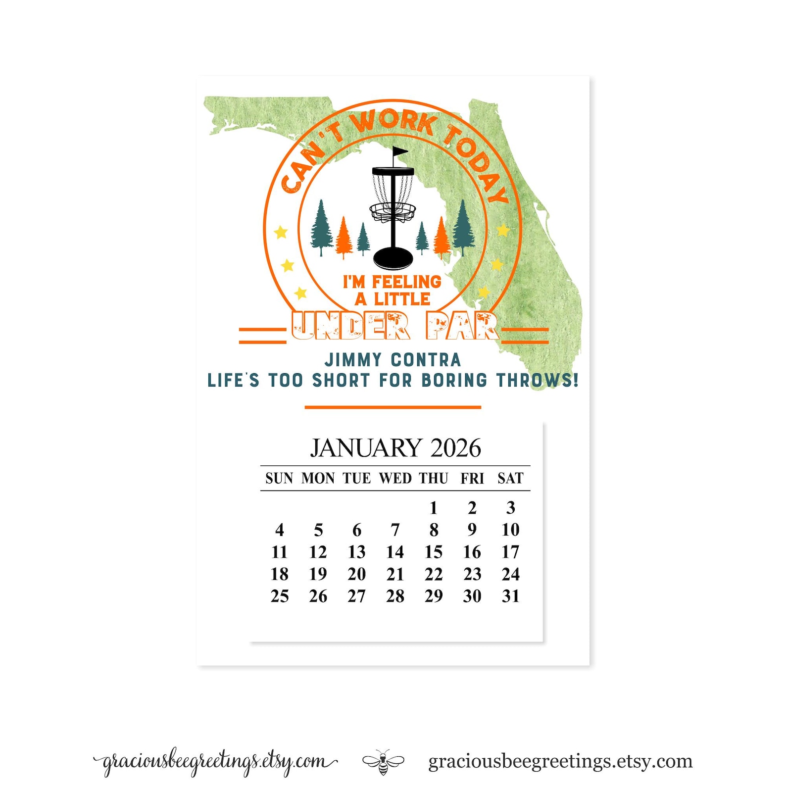 Personalized 2026 Disc Golf Calendar, Customizable Disc Golf Fanatic