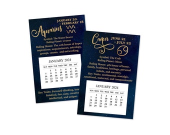 Zodiac Fridge Magnet Calendar 2024, Zodiac Sign 2024 Calendar, Astrology Magnet Calendar, Horoscope 2024 Calendar, Desk Easel Calendar