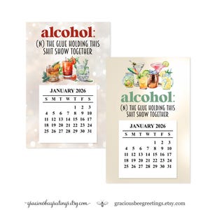 Funny Alcohol Magnet Calendar 2026: Adult Humor White Elephant Gift