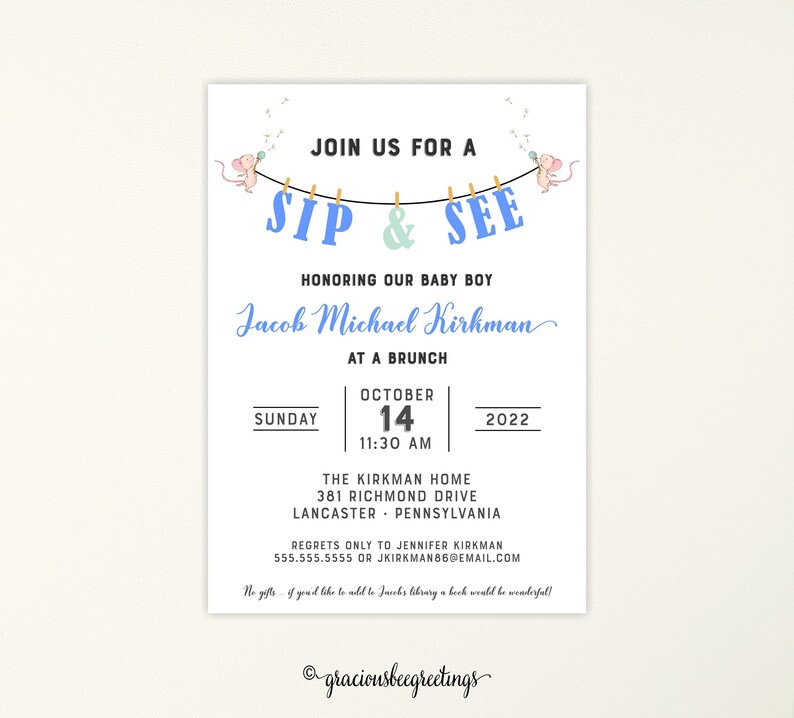 Blue Sip See Invitation Boy Sip And See Brunch Sip N See Etsy