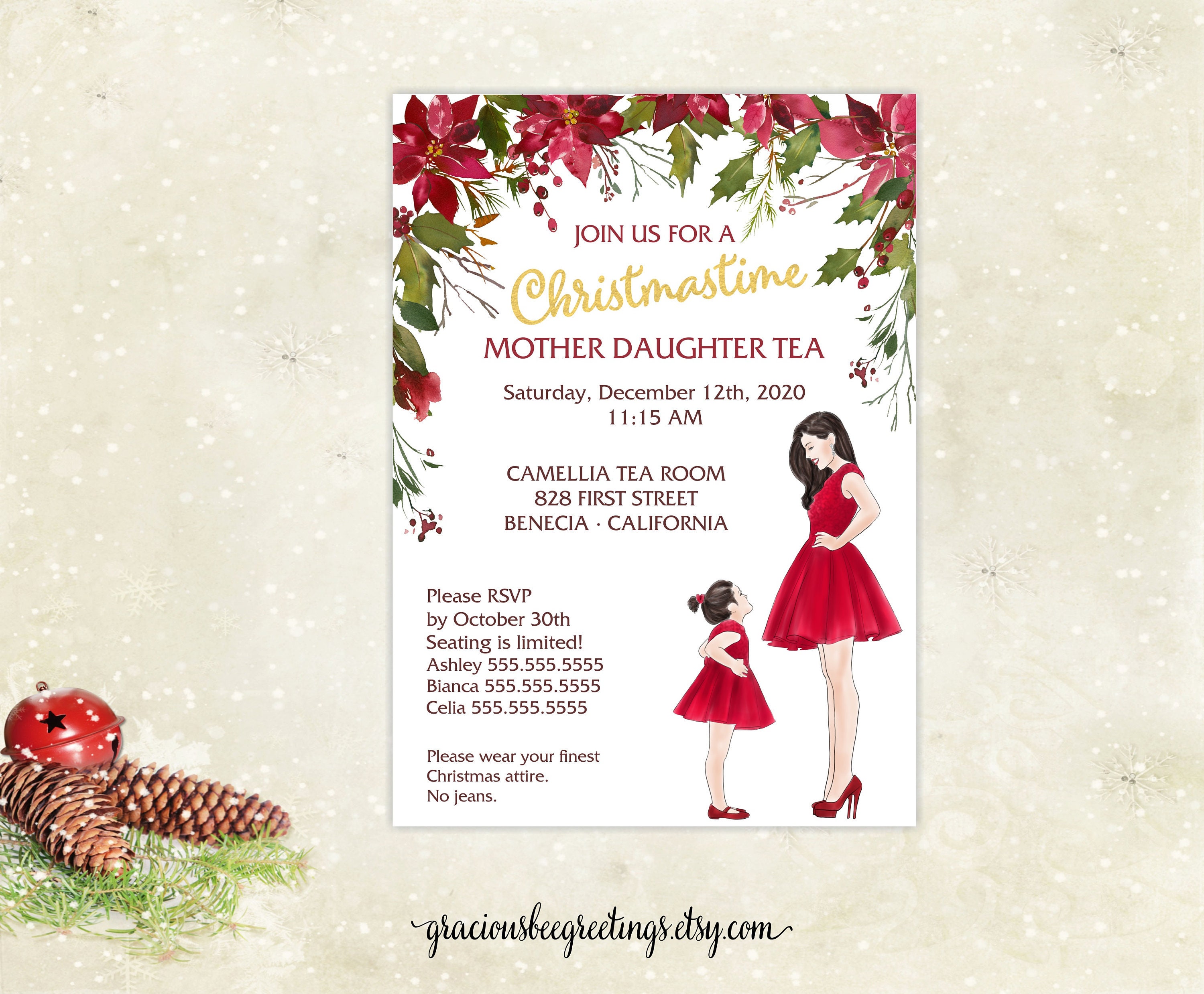 Christmas Tea Party Invitation Holiday Tea Party Invite