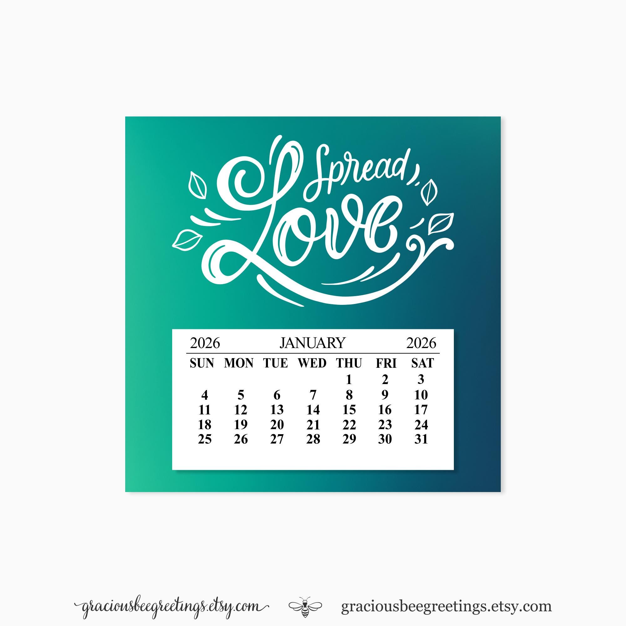 Personalized 2026 Mini Fridge Calendar: Spread Love Graphic, Teen