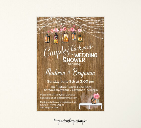 Couples Backyard Wedding Shower Invitation Boho Couples Etsy