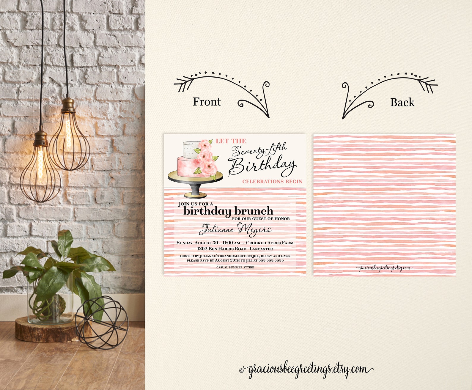 Woman's Birthday Party Invitation 75th Birthday - Etsy