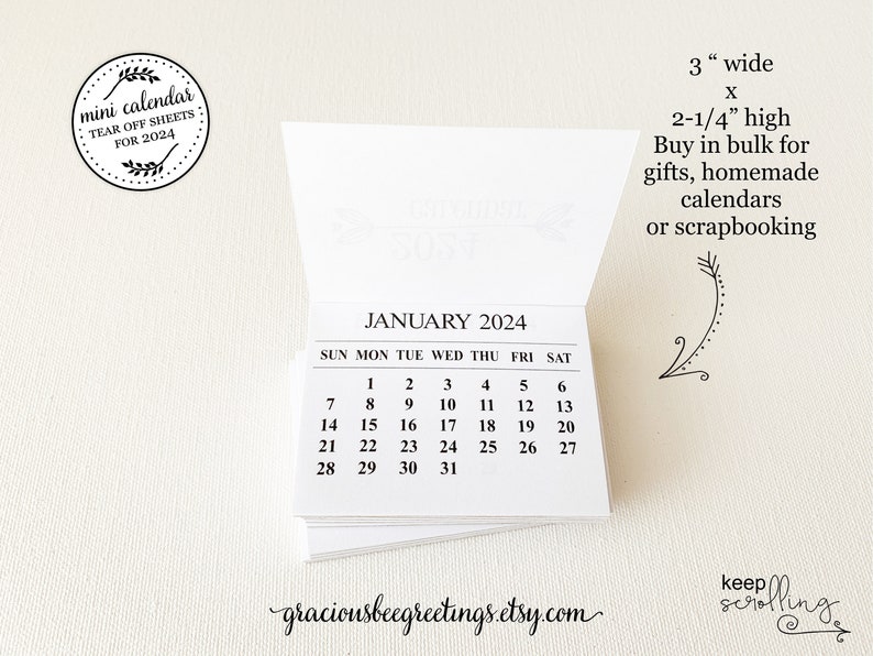2024 Mini Tearoff Calendar 2024 Monthly Tearoff Calendars Etsy UK