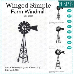 Winged Simple African Farm Windmill Machine Embroidery Download Design (4 Sizes)