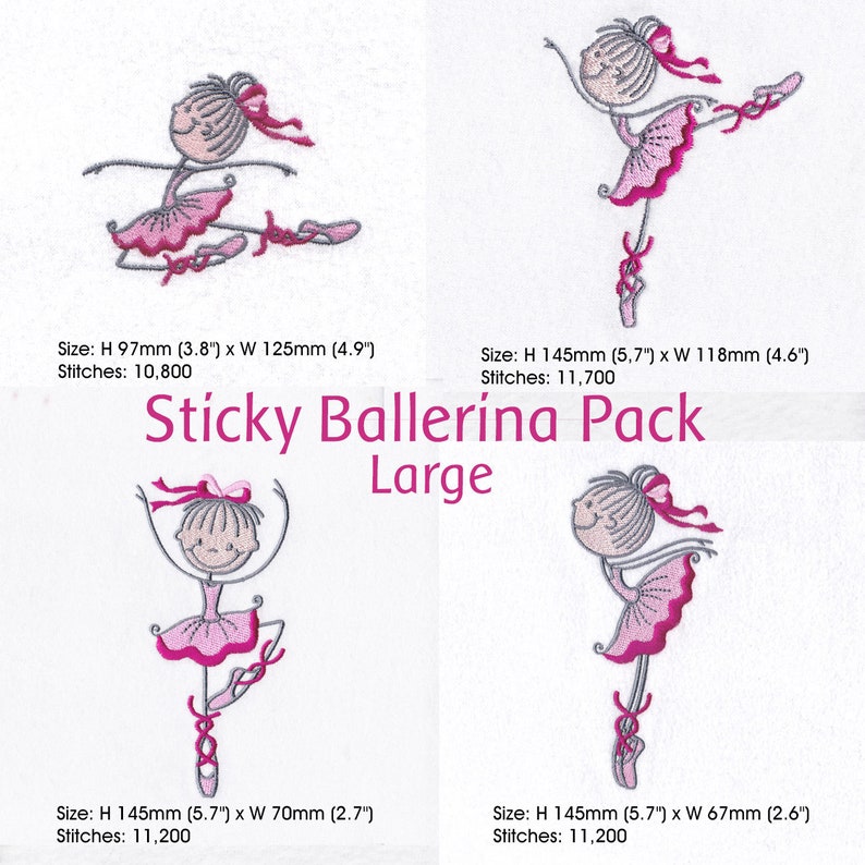 Stick Figure Ballerina Ballet Dancer Pack Embroidery Machine image 1.