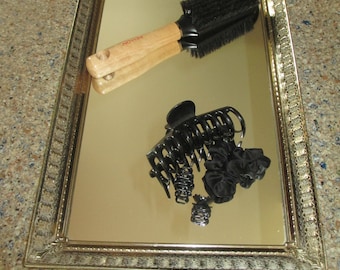 Bandeja para espejo de tocador vintage en tono dorado, para decoración del hogar.