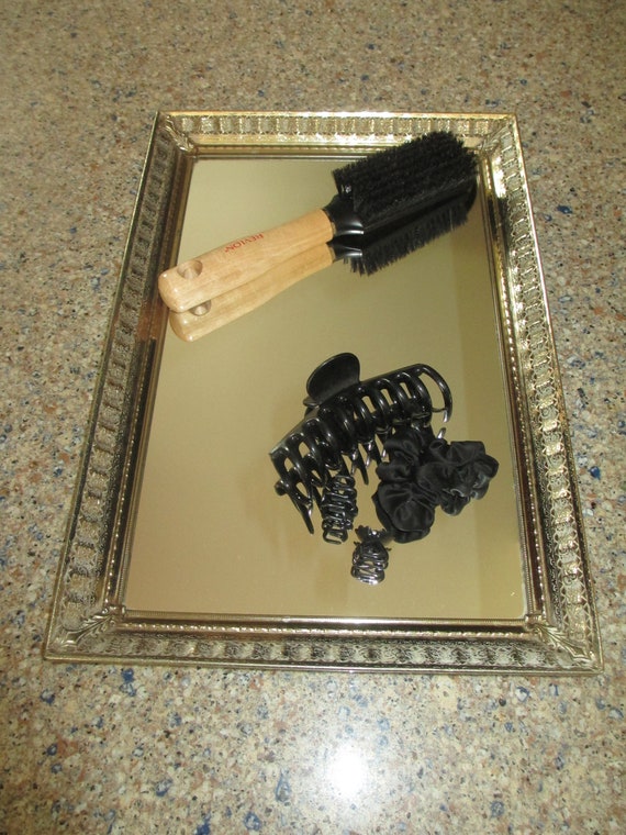 Vintage Gold Tone Vanity Mirror Tray, Home Display
