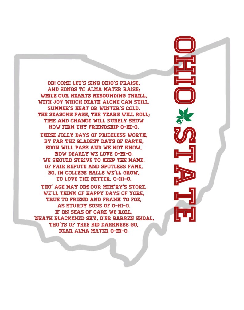 OSU Ohio State University Carmen Ohio Song Lyrics Etsy