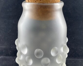 Hand Blown Glass Jar with Hob-Nail Accents and Sand-Blasted Finish