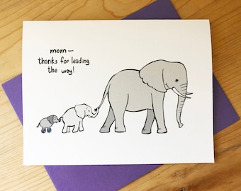 Carte de fête des mères : dessin animé éléphant