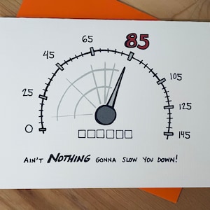 85e verjaardagskaart: "Ain't NOT NOTHING Gonna Slow Down!" Tekenfilm
