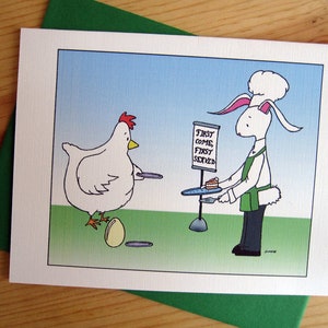 Kaninchen, Huhn und Ei Cartoon Karte