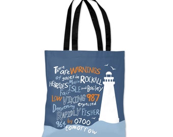 And now the shipping forecast Tote Bag - by Tabitha Mary - Travel prints and gifts