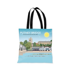 Bolso de mano de la carrera de remos en barco por el puente de Putney, Londres, de Tabitha Mary: láminas y regalos de viaje