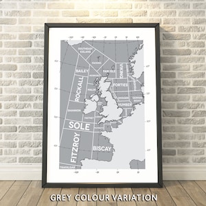 Régions de prévisions d'expédition ; gris - Capturer un souvenir - Affiches de voyage et cadeaux par Tabitha Mary