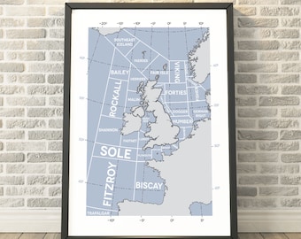 Shipping Forecast Regions; light blue -  capturing a memory - Travel prints and gifts by Tabitha Mary