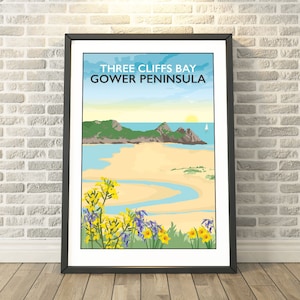 Three Cliffs Bay, Gower Peninsula, Wales - een herinnering vastleggen - Reisprenten en cadeaus van Tabitha Mary