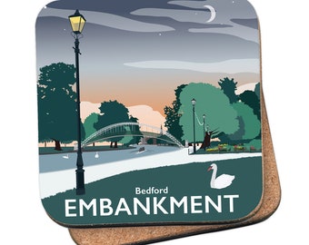 The Embankment at Dusk, Bedford Coaster - by Tabitha Mary - Travel prints and gifts