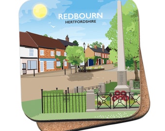 Redbourn, High street, War Memorial, park, Hertfordshire Coaster - by Tabitha Mary - Travel prints, cards and gifts